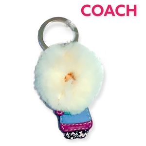 Coach Pom Pom Keychain in White with Blue and Pink Accent